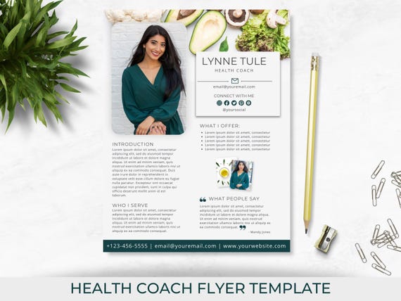 Health Coach Flyer | Wellness And Health | Instant Download | Nutrition Template | Business Template For Coach | Healthy Lifestyle Template
