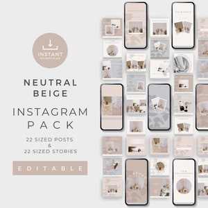 Beige Instagram Posts & Stories: Editable Canva Templates, MM001