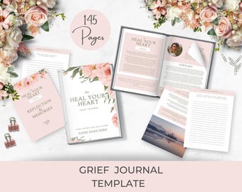 Journal Prompts For Self-Healing | Guided Grief Journal | Bereavement Gift | Instant Download | Sympathy Gift | Canva Template | Counsellor