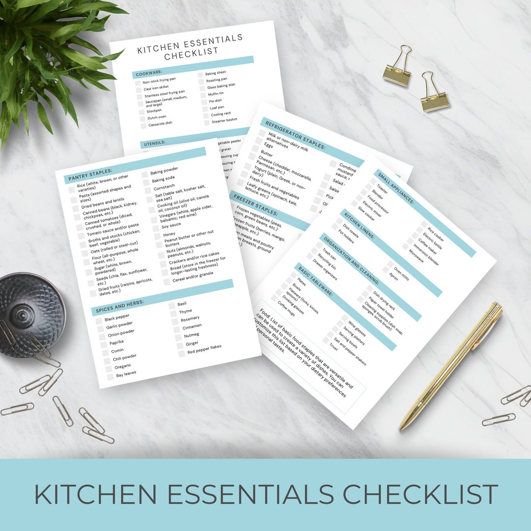 Checklist of Kitchen Essentials | Printable Checklist | Pantry ...