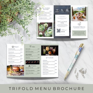 Plantilla de folleto de menú tríptico editable para restaurantes, cafeterías y camiones de comida/lista de precios comerciales imprimible profesional para marketing