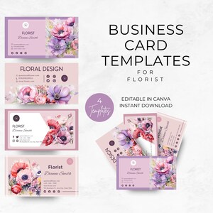 Cartes de visite de fleuriste, modèles modifiables et imprimables pour designer floral, téléchargement immédiat, marketing et publicité pour les fleuristes