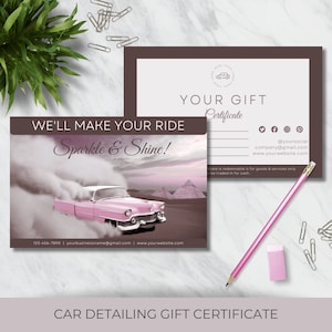 cartão-presente com detalhe de carro | Modelo de vale-presente de detalhe de carro | Presente de carro para ela | Download instantâneo | Surpresa para impressão | Cartão editável