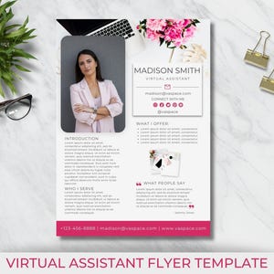Virtual Assistant Business Flyer, Advertising Template For VA, Editable and Printable Page, Instant Download, Marketing Material For VA