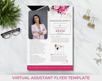 Virtual Assistant Business Flyer, Advertising Template For VA, Editable and Printable Page, Instant Download, Marketing Material For VA
