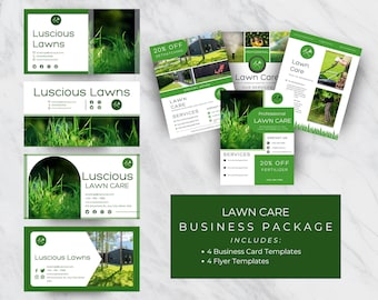 Lawn Care Marketing Kit | Business Cards and Flyers | Editable Canva Files