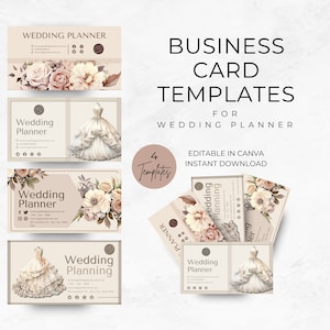 Bewerkbare sjablonen voor visitekaartjes bruiloftplanner | Modern en bloemig ontwerp | Unieke brandingkit voor organisatoren van evenementen | Direct downloaden
