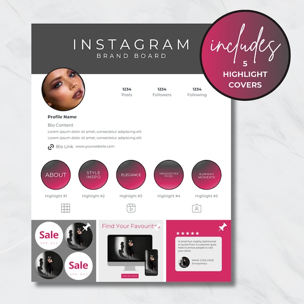 Instagram Brand Guidelines, Editable Highlight Cover Templates, Instant Download, Brand Strategy and Identity Kit for Social Media, Bold