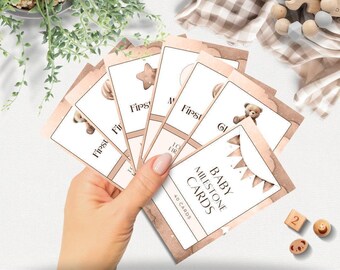 Baby Milestone Cards with Teddy Bears | Printable and Editable | Neutral Shower Gift