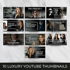 Luxury Youtube Thumbnail Templates for Canva | Editable Aesthetic Bundle | Minimalist YouTube Branding Kit | Thumbnail Bundle Download