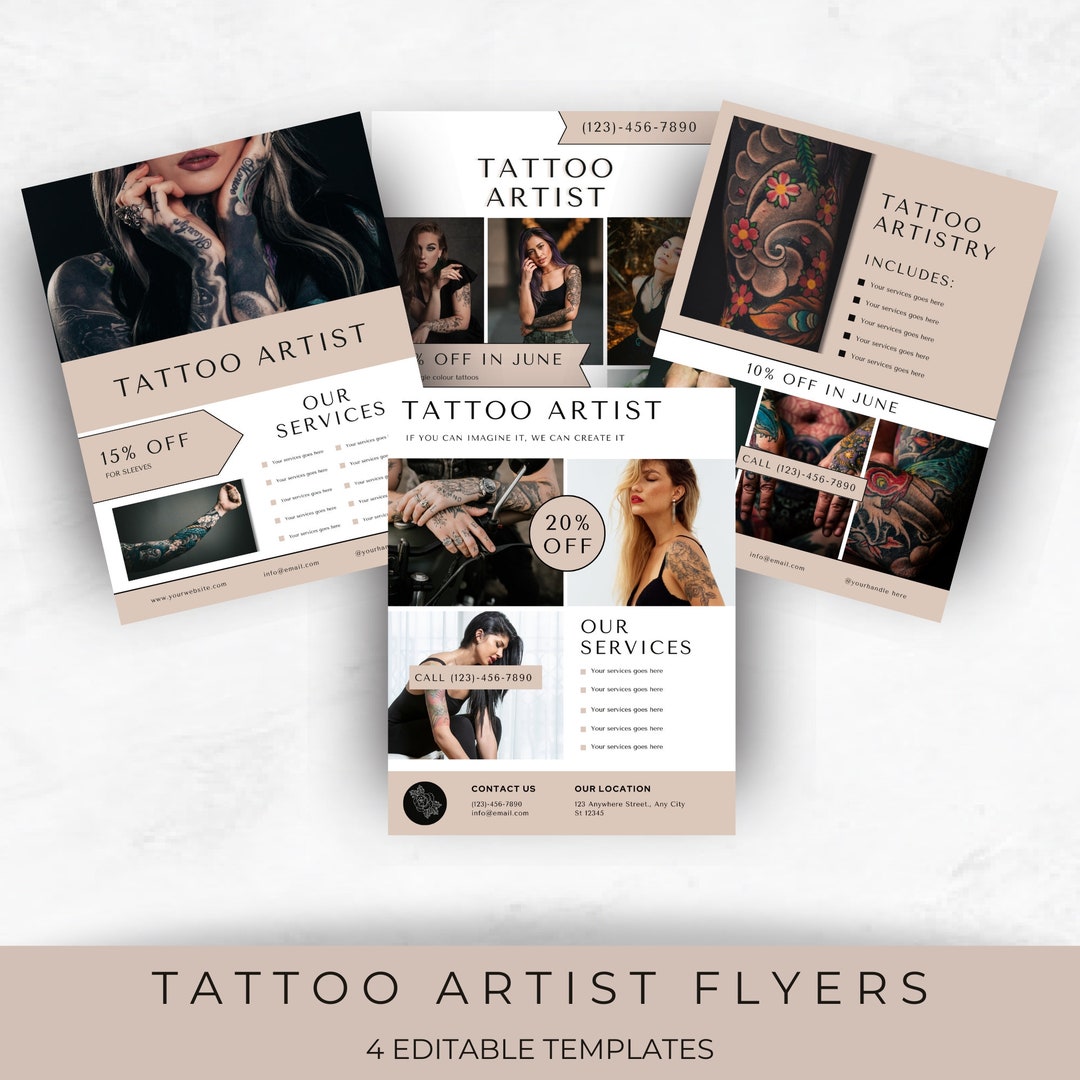 Plantillas de folletos editables para artistas del tatuaje, marketing ...