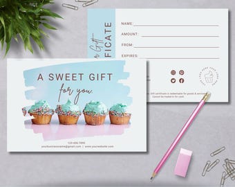Gift Certificate Template Bakery | Editable Gift Card | DIY Gift Certificate | Instant Download | Printable Gift Card | Canva Template