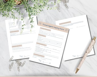 Customizable Travel Agent Inquiry and Client Intake Business Form Template, Instant Download, Professional Editable Client Management Form