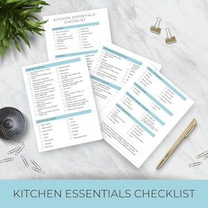 Elenco di controllo degli elementi essenziali della cucina / Elenco di controllo stampabile / Inventario della dispensa / Elenco Canva modificabile / Elenco di controllo della prima casa / Tracker della cucina