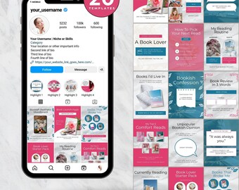 Bookstagram Templates | 20 Instagram Posts for Book Influencers
