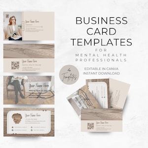 Cartões de visita de saúde mental, cartões de marketing para profissionais de saúde, download instantâneo, modelo Canva editável, cartão de marketing para terapeutas