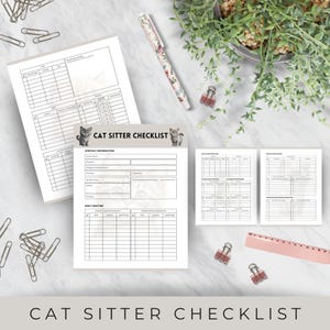 Plantilla de lista de verificación editable para cuidadores de gatos / Registro de medicamentos imprimible para profesionales de mascotas y uso personal / Instrucciones y rutina de alimentación