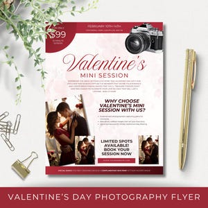 Valentine&#39;s Day Photography Flyer | Editable and Printable Template for Promoting Mini Sessions and Engagements | Marketing for Photographer