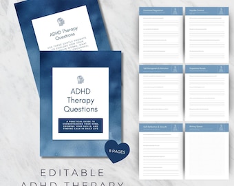 Editable ADHD Therapy Questions Guide | Printable Check-In Worksheets, Adult ADHD Prompts, Counseling Handout, Reflection Journal PDF