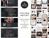 Tattoo Artist Business Card, Editable Instagram Templates, Marketing Bundle For Tattoo Studio, Instant Download, Tattoo Social Media Posts