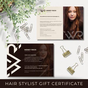 Modelo de certificado de presente para cabeleireiro | Cartão editável e imprimível para salão de beleza, proprietário de spa, cabeleireiros e profissionais de cosmetologia