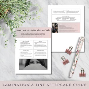Kaartsjabloon wenkbrauwlaminering en tint nazorg | Bewerkbaar afdrukbaar canvasontwerp voor schoonheidsspecialisten en saloneigenaren