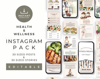 Social Media Kit for Health and Wellness Professionals | Done For You Instagram Content for Nutrition and Health Coaches | Instant Download