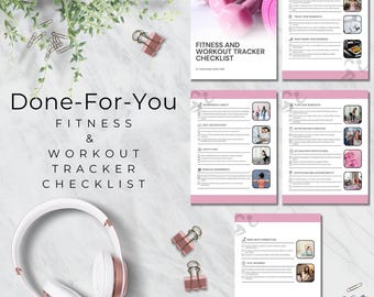 Editable Fitness and Workout Tracker Checklist Template | Done For You Printable for Health Coaches and Healthy Lifestyle Fitness Enthusiast