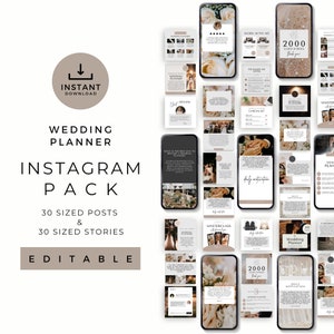 Instagram Wedding Planner, Social Media Posts And Stories For Wedding Coordinator, Instant Download, Event Planner Instagram Bundle