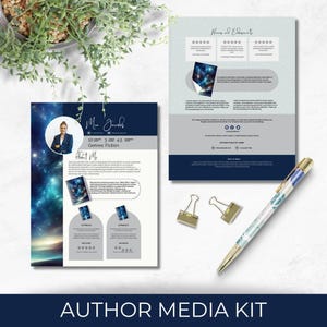 Plantilla de kit de medios de autor, material de marketing editable e imprimible para escritor, descarga instantánea, publicidad profesional de lanzamiento de libros