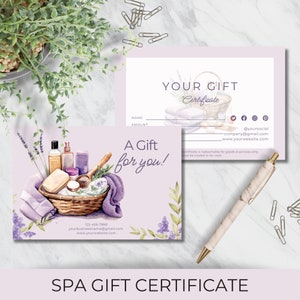 Modèle de chèque-cadeau de spa bien-être à offrir en cadeau de détente | Bon cadeau modifiable et imprimable pour la massothérapie au spa
