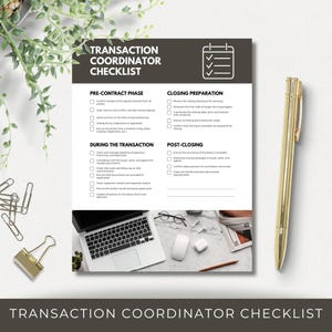 Transaction Coordinator Checklist | Canva Editable and Printable Transaction Management Template for Realtors, Brokers and Assistants
