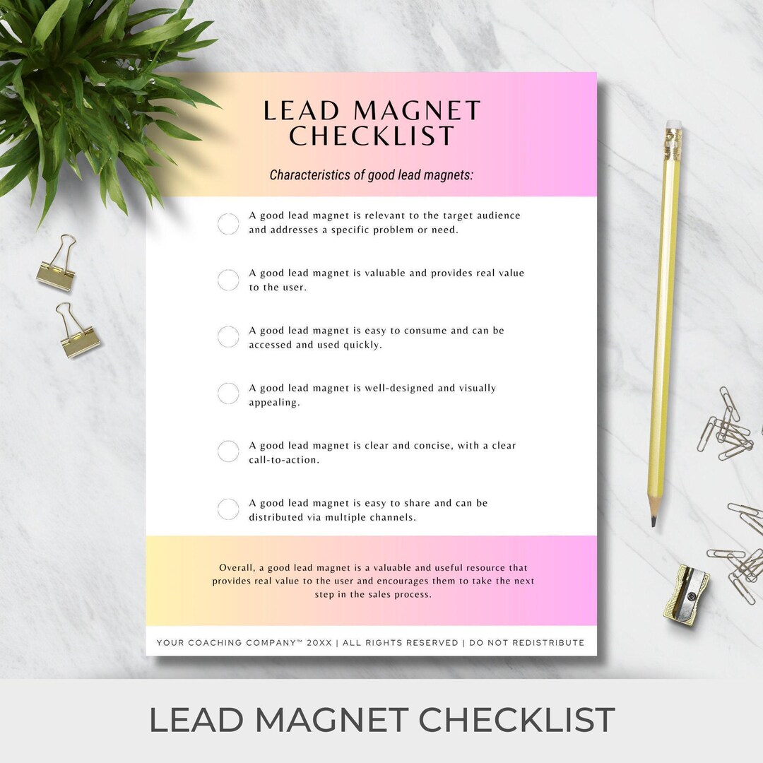 Lead Magnet Checklist | Canva Checklist Template | Instant Download ...