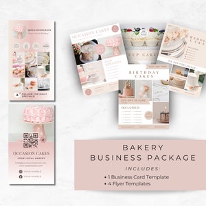 Idéias para cartões de visita de padaria, pacote de modelos Canva editáveis e imprimíveis, folhetos de marca de padaria, download instantâneo, marketing de confeitaria