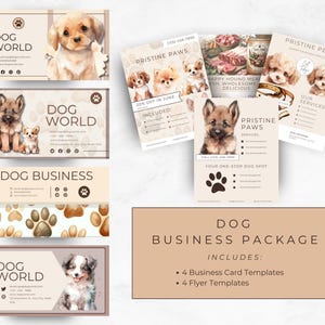 Paket mit bearbeitbaren Visitenkarten und Service Flyern für Hundegehen, Pflege, Training und andere Haustierpflege-Profis