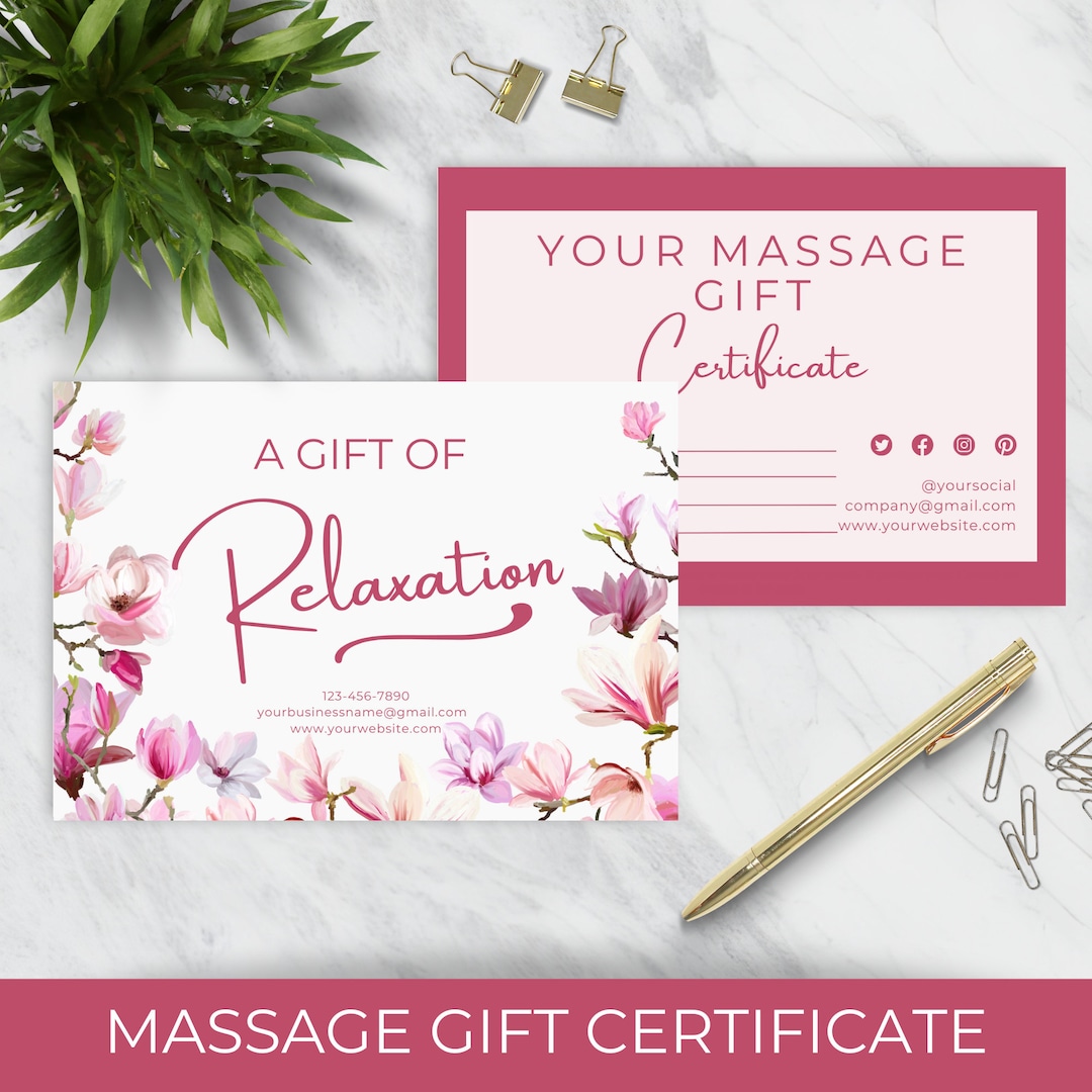 Massage Gift Certificate Printable Day at the Spa Gift Etsy