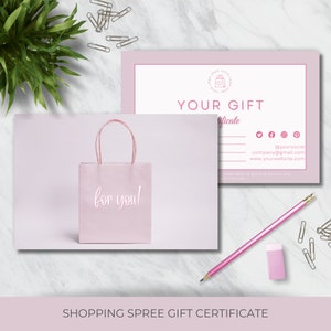 Shopping Spree Gift Certificate Template | Business Printable | Editable Gift Card | A Gift For You | For Customers | Canva Template