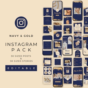 Instagram Template Canva Navy Gold | Luxury Instagram | Instagram Bundle | Instant Download | Business Templates | Social Media Posts