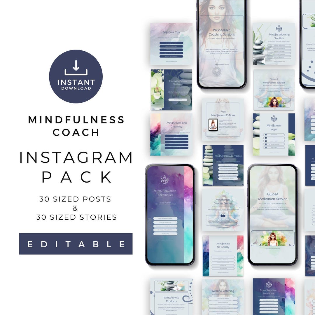 Mindfulness Coach Instagram Templates | 30 Posts & Stories Bundle - Etsy