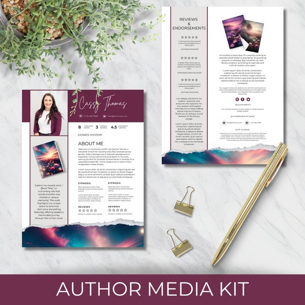 Media Kit Author, Editable Printable Marketing Material for Writer, Instant Download, Template For Professional Book Launch Advertising