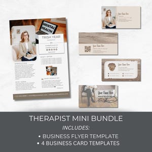 Mental Health Flyer and Business Card Bundle, Marketing Material For Therapist, Instant Download, Editable Printable Templates, Psychologist image 1