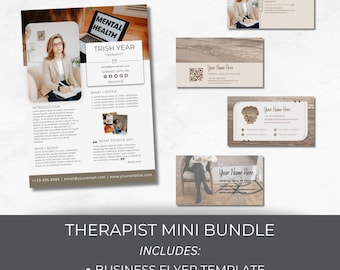 Mental Health Flyer and Business Card Bundle, Marketing Material For Therapist, Instant Download, Editable Printable Templates, Psychologist