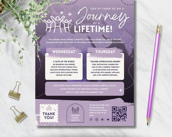 Travel Theme Teacher Appreciation Flyer: Editable Itinerary Style Template