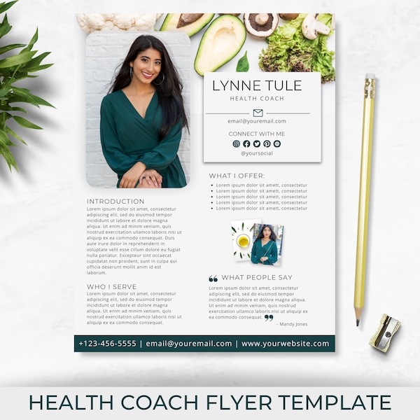 Health Coach Flyer | Wellness And Health | Instant Download | Nutrition Template | Business Template For Coach | Healthy Lifestyle Template