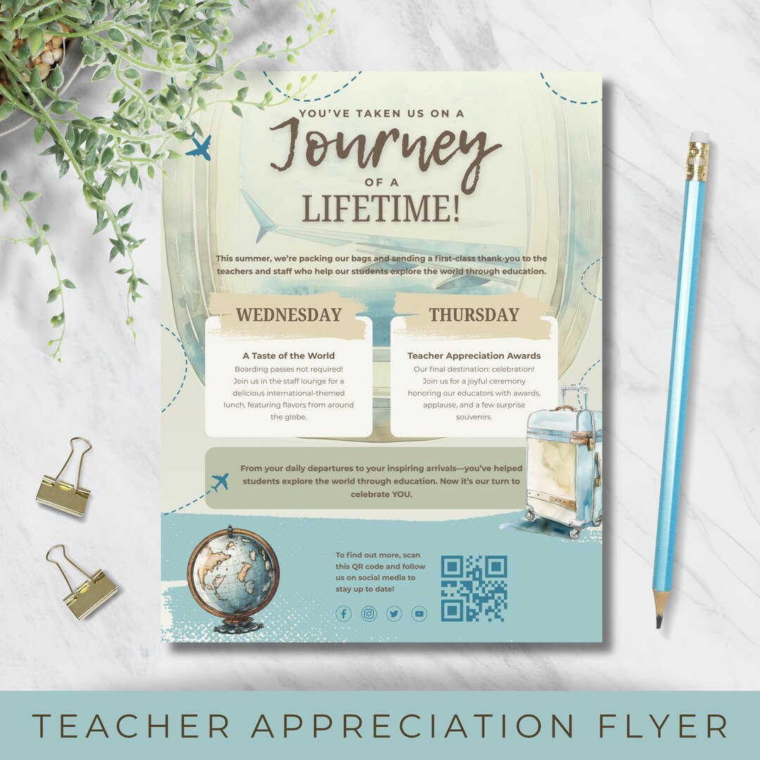 Travel Themed Teacher Appreciation Flyer | Editable and Printable ...