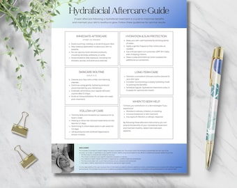 Modello di guida post-trattamento HydraFacial / Istruzioni post-trattamento modificabili e stampabili per i clienti / Perfette per gli estetisti