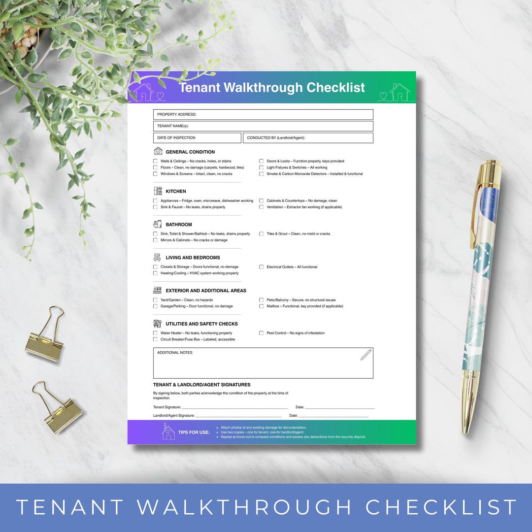 Tenant Walkthrough Checklist Editable Printable Template For