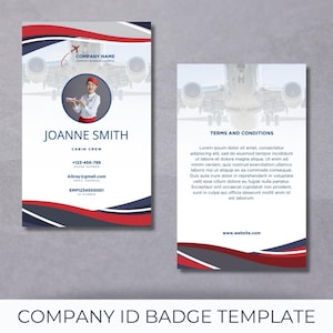 Employee ID Card Template | Editable and Printable Company Identification Name Tag | Photo ID for Teachers, Students, Conferences, Events