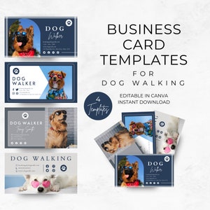 de visite de promenade de chien | Cartes pour promeneurs de chiens | Téléchargement instantané | Service de promenade de chien | Cartes de visite pour animaux de compagnie | Modèle de toile modifiable