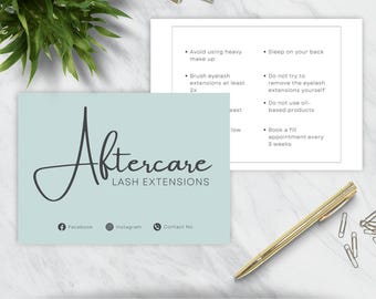 Tarjetas de cuidado posterior de extensiones de pestañas / Plantilla de tarjeta de cuidado / Descarga instantánea / Tarjeta Lash Tech / Plantilla Canva / Tarjeta de cuidado de pestañas / Negocios